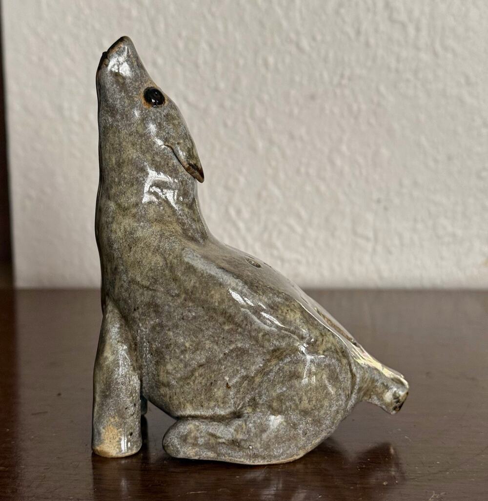 Gray Ceramic wolf whistle Decorative Collectible 4 Inch